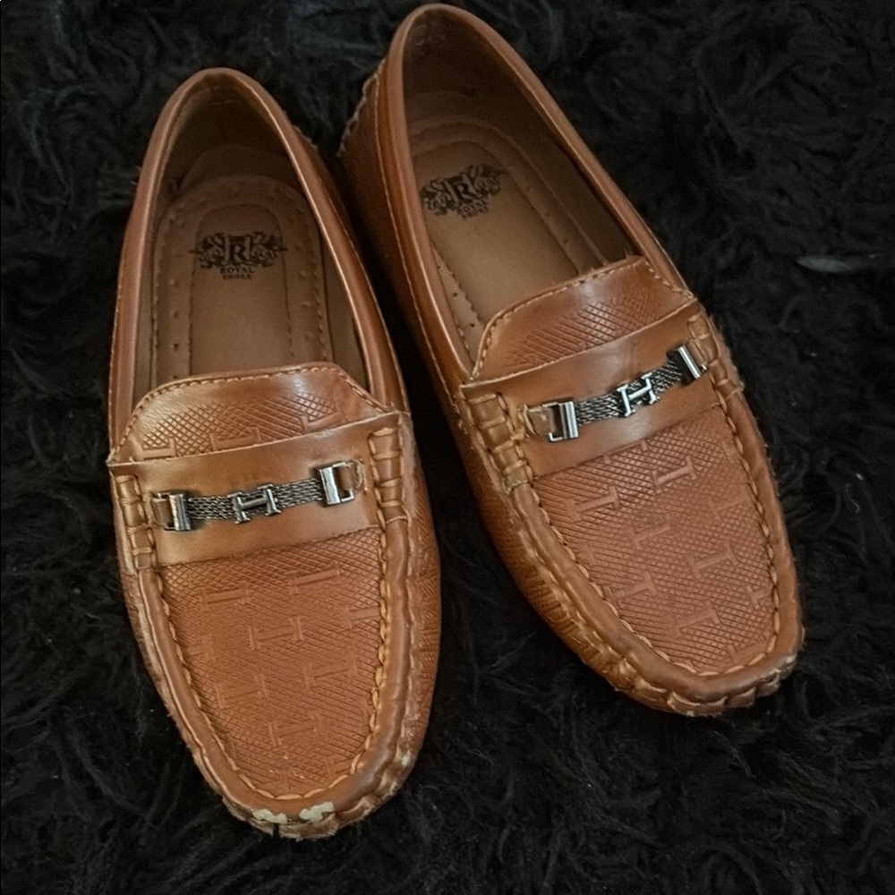 Brown Leather Loafers with Silver Accent
